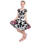 black and white rose sugar skull Kids  Short Sleeve Dress