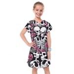 black and white rose sugar skull Kids  Drop Waist Dress