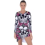 black and white rose sugar skull Asymmetric Cut-Out Shift Dress