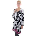 black and white rose sugar skull Hooded Pocket Cardigan