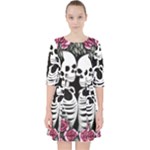 black and white rose sugar skull Quarter Sleeve Pocket Dress