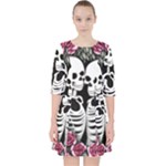 black and white rose sugar skull Quarter Sleeve Pocket Dress