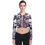 black and white rose sugar skull Long Sleeve Zip Up Bomber Jacket