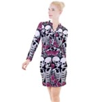 black and white rose sugar skull Button Long Sleeve Dress