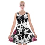 black and white rose sugar skull Velvet Skater Dress