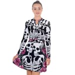 black and white rose sugar skull Long Sleeve Panel Dress