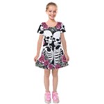 black and white rose sugar skull Kids  Short Sleeve Velvet Dress