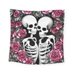 black and white rose sugar skull Square Tapestry (Small)