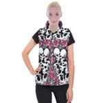 black and white rose sugar skull Women s Button Up Vest