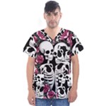 black and white rose sugar skull Men s V-Neck Scrub Top