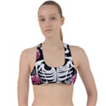 black and white rose sugar skull Criss Cross Racerback Sports Bra