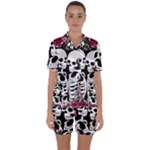 black and white rose sugar skull Satin Short Sleeve Pajamas Set