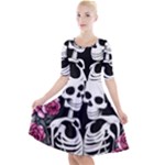 black and white rose sugar skull Quarter Sleeve A-Line Dress