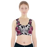 black and white rose sugar skull Sports Bra With Pocket