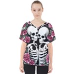 black and white rose sugar skull V-Neck Dolman Drape Top