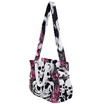 black and white rose sugar skull Rope Handles Shoulder Strap Bag