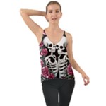 black and white rose sugar skull Chiffon Cami