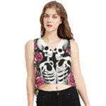 black and white rose sugar skull V-Neck Cropped Tank Top