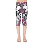 black and white rose sugar skull Kids  Capri Leggings 