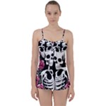 black and white rose sugar skull Babydoll Tankini Set