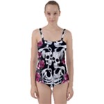 black and white rose sugar skull Twist Front Tankini Set