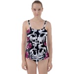 black and white rose sugar skull Twist Front Tankini Set