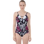 black and white rose sugar skull Cut Out Top Tankini Set