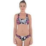 black and white rose sugar skull Cross Back Hipster Bikini Set