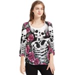 black and white rose sugar skull Chiffon Quarter Sleeve Blouse