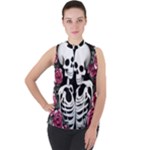 black and white rose sugar skull Mock Neck Chiffon Sleeveless Top