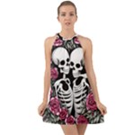 black and white rose sugar skull Halter Tie Back Chiffon Dress