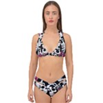 black and white rose sugar skull Double Strap Halter Bikini Set