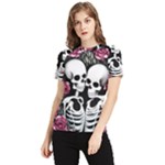 black and white rose sugar skull Women s Short Sleeve Rash Guard