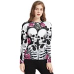 black and white rose sugar skull Women s Long Sleeve Rash Guard