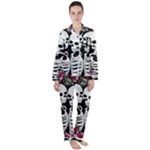 black and white rose sugar skull Women s Long Sleeve Satin Pajamas Set	