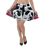 black and white rose sugar skull Velvet Skater Skirt