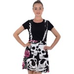 black and white rose sugar skull Velvet Suspender Skater Skirt