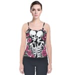 black and white rose sugar skull Velvet Spaghetti Strap Top