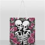 black and white rose sugar skull Full Print Rope Handle Tote (Large)