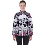 black and white rose sugar skull Women s High Neck Windbreaker