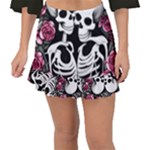 black and white rose sugar skull Fishtail Mini Chiffon Skirt