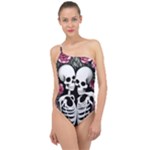 black and white rose sugar skull Classic One Shoulder Swimsuit