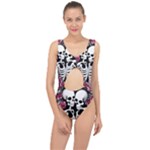 black and white rose sugar skull Center Cut Out Swimsuit