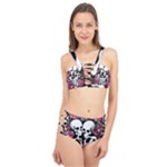 black and white rose sugar skull Cage Up Bikini Set