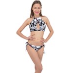 black and white rose sugar skull Cross Front Halter Bikini Set