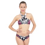 black and white rose sugar skull High Neck Bikini Set