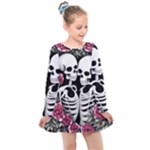 black and white rose sugar skull Kids  Long Sleeve Dress