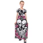 black and white rose sugar skull Kids  Short Sleeve Maxi Dress