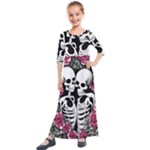 black and white rose sugar skull Kids  Quarter Sleeve Maxi Dress