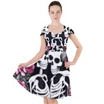 black and white rose sugar skull Cap Sleeve Midi Dress